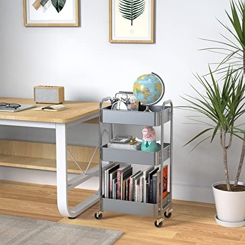 3-Tier Rolling Utility Cart with Caster Wheels, Easy Assembly, for Kitchen, Bathroom (Silvery-Grey) (Pack of 3), alternate