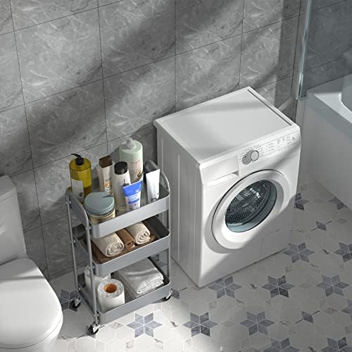 3-Tier Rolling Utility Cart with Caster Wheels, Easy Assembly, for Kitchen, Bathroom (Silvery-Grey) (Pack of 3), alternate