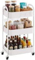 3-Tier Rolling Utility Cart with Caster Wheels, Easy Assembly, White in White