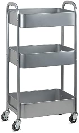 3-Tier Rolling Utility Cart with Caster Wheels, Silvery-Grey