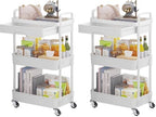 3-Tier Rolling Utility Cart with Drawer, Multifunctional Storage Organizer with Plastic Shelf & Metal Wheels
