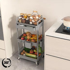 3 Tier Rolling Utility Cart with Drawer, Plastic Storage Organizer Rolling Carts with Wheels Handles Hanging, alternate view