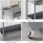 3 Tier Rolling Utility Cart with Drawer, Plastic Storage Organizer Rolling Carts with Wheels Handles Hanging, alternate view