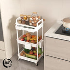 3 Tier Rolling Utility Cart with Drawer, Plastic Storage Organizer Rolling Carts with Wheels Handles Hanging, alternate view