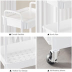 3 Tier Rolling Utility Cart with Drawer, Plastic Storage Organizer Rolling Carts with Wheels Handles Hanging, alternate view