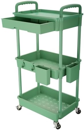 3 Tier Rolling Utility Cart with Drawer, Rolling Storage Cart, Storage Cart for Kitchen, Bathroom, Living Room