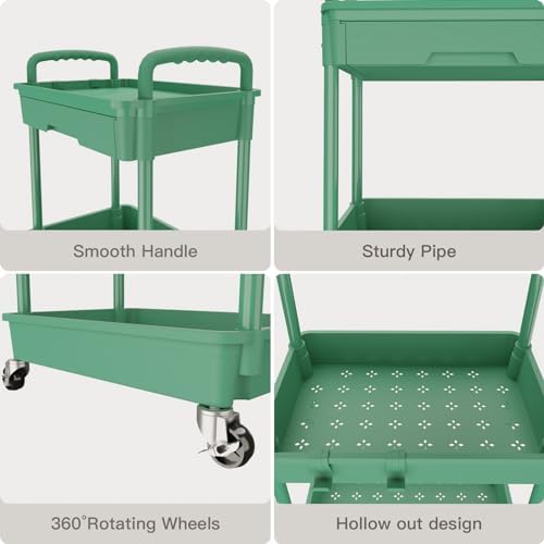 3 Tier Rolling Utility Cart with Drawer, Rolling Storage Cart, Storage Cart for Kitchen, Bathroom, Living Room, alternate