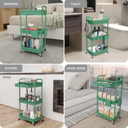 3 Tier Rolling Utility Cart with Drawer, Rolling Storage Cart, Storage Cart for Kitchen, Bathroom, Living Room, alternate