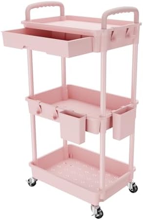3 Tier Rolling Utility Cart with Drawer, Storage Cart, Rolling Cart for Kitchen, Bathroom, Living Room, Storage
