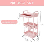 3 Tier Rolling Utility Cart with Drawer, Storage Cart, Rolling Cart for Kitchen, Bathroom, Living Room, Storage, alternate