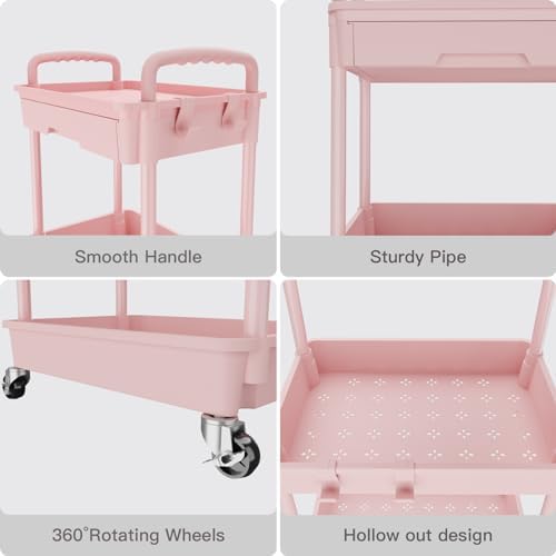 3 Tier Rolling Utility Cart with Drawer, Storage Cart, Rolling Cart for Kitchen, Bathroom, Living Room, Storage, alternate