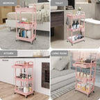 3 Tier Rolling Utility Cart with Drawer, Storage Cart, Rolling Cart for Kitchen, Bathroom, Living Room, Storage, alternate