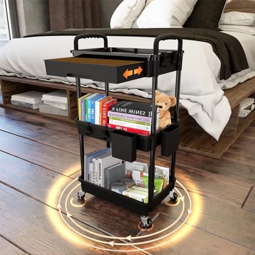 3 Tier Rolling Utility Cart with Drawer, Utility Cart Made of Multifunctional Storage Organizer Tool for, alternate view 2