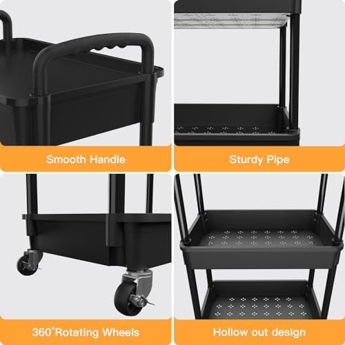 3 Tier Rolling Utility Cart with Drawer, Utility Cart Made of Multifunctional Storage Organizer Tool for, alternate view 4