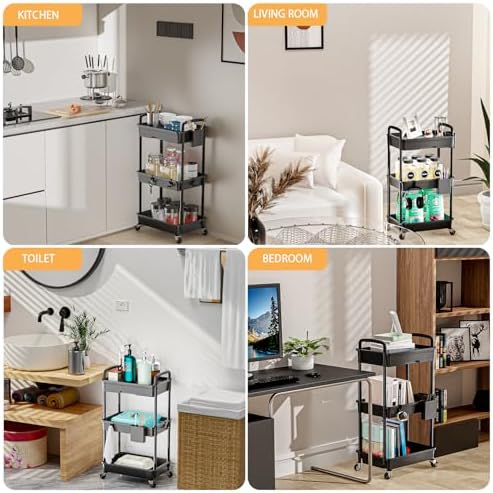3 Tier Rolling Utility Cart with Drawer, Utility Cart Made of Multifunctional Storage Organizer Tool for, alternate view 6