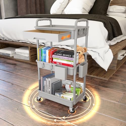 3 Tier Rolling Utility Cart with Drawer, Utility Cart Made of Multifunctional Storage Organizer Tool for, alternate view 2