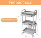 3 Tier Rolling Utility Cart with Drawer, Utility Cart Made of Multifunctional Storage Organizer Tool for, alternate view 3