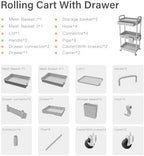 3 Tier Rolling Utility Cart with Drawer, Utility Cart Made of Multifunctional Storage Organizer Tool for, alternate view 5