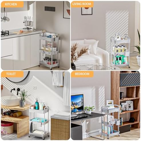 3 Tier Rolling Utility Cart with Drawer, Utility Cart Made of Multifunctional Storage Organizer Tool for, alternate view 6