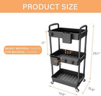 3 Tier Rolling Utility Cart with Handle, Utility Cart Made of Multifunctional Storage Organizer Tool for, alternate view 3