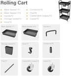 3 Tier Rolling Utility Cart with Handle, Utility Cart Made of Multifunctional Storage Organizer Tool for, alternate view 5