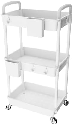 3 Tier Rolling Utility Cart with Handle, Utility Cart Made of Multifunctional Storage Organizer Tool for