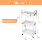 3 Tier Rolling Utility Cart with Handle, Utility Cart Made of Multifunctional Storage Organizer Tool for, alternate view 3