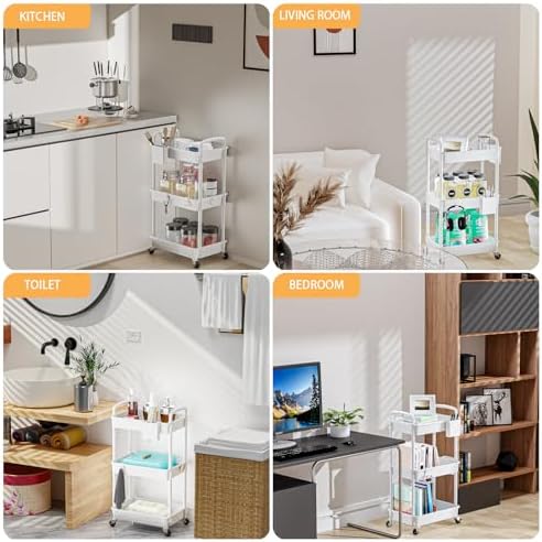 3 Tier Rolling Utility Cart with Handle, Utility Cart Made of Multifunctional Storage Organizer Tool for, alternate view 6