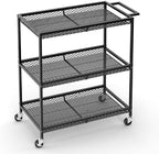 3 Tier Rolling Utility Kitchen Cart, Heavy Duty Wire Rolling Cart on Wheels, Commercial Metal Serving Carts with
