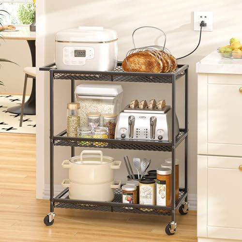 3 Tier Rolling Utility Kitchen Cart, Heavy Duty Wire Rolling Cart on Wheels, Commercial Metal Serving Carts with, alternate
