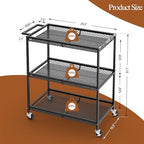 3 Tier Rolling Utility Kitchen Cart, Heavy Duty Wire Rolling Cart on Wheels, Commercial Metal Serving Carts with, alternate