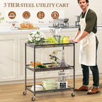 3 Tier Rolling Utility Kitchen Cart, Heavy Duty Wire Rolling Cart on Wheels, Commercial Metal Serving Carts with, alternate