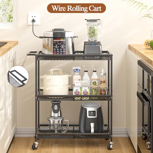 3 Tier Rolling Utility Kitchen Cart, Heavy Duty Wire Rolling Cart on Wheels, Commercial Metal Serving Carts with, alternate