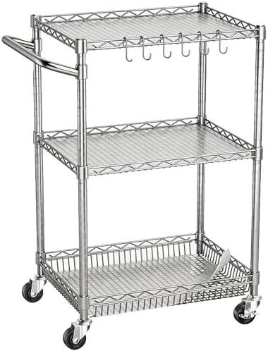 3 Tier Rolling Utility Metal Carts with Wheels Heavy Duty Cart 750Lbs