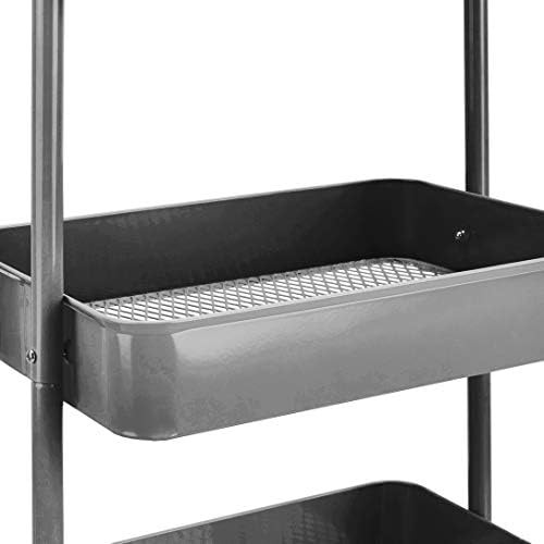 3-Tier Rolling Utility or Kitchen Cart, Lockable Wheels, Multifunctional Storage, Mobile Shelving Unit, Metal, alternate view