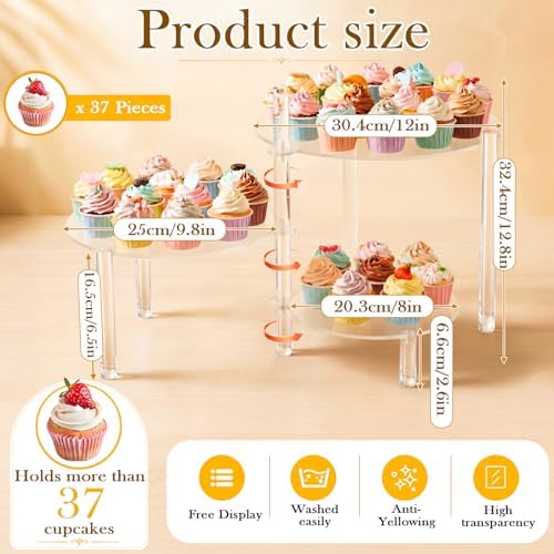 3 Tier Rotating Cupcake Stand, 360° Acrylic Dessert Display Stand, Clear Round Tiered Cake Holder Serving Tray, alternate