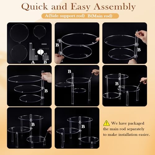 3 Tier Rotating Cupcake Stand, 360° Acrylic Dessert Display Stand, Clear Round Tiered Cake Holder Serving Tray, alternate