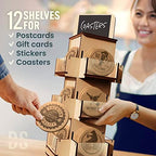 3 Tier Rotating Sticker Display Stand for Vendors, Natural Wooden Countertop Organizer Shelf for Coasters, alternate view 4
