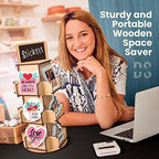 3 Tier Rotating Sticker Display Stand for Vendors, Natural Wooden Countertop Organizer Shelf for Coasters, alternate view 6