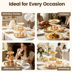 3 Tier Round Ceramic Cupcake Stand Gold Rim White Serving Tray in White, Gold, alternate view 6