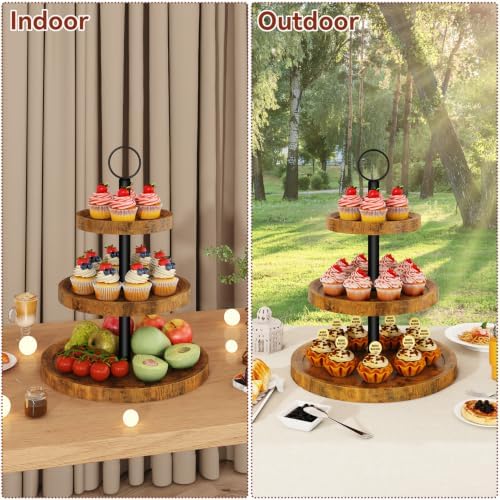 3 Tier Round Cupcake Display Stand, Wood Cake Stand, TLJ029H in Brown, alternate view 5