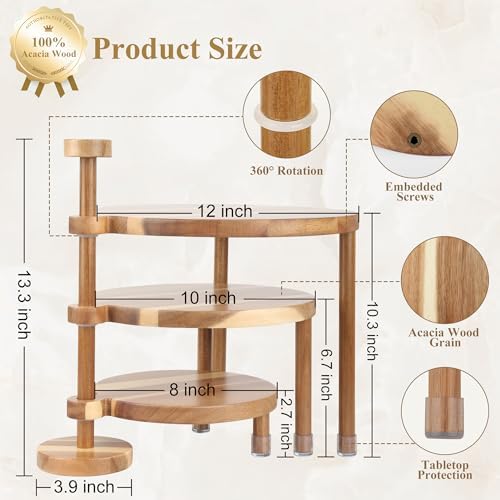 3 Tier Round Cupcake Stand, 360° Rotatable Acacia Wood Cake Stand Cupcake Tower, Rustic Wooden Tiered Dessert, alternate view