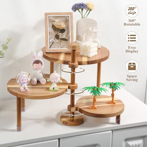 3 Tier Round Cupcake Stand, 360° Rotatable Acacia Wood Cake Stand Cupcake Tower, Rustic Wooden Tiered Dessert, alternate view