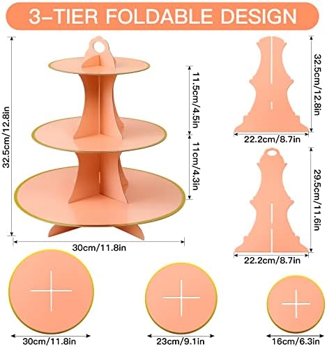 3-Tier Round Cupcake Stand, Cardboard Cupcake Tower, Dessert Cup Cake Stand Tower for Birthday Wedding Party, alternate view