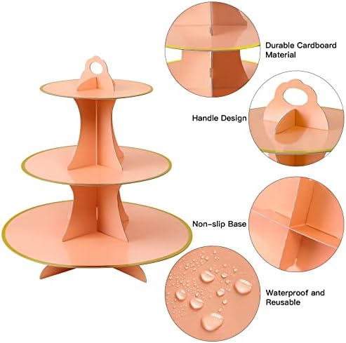 3-Tier Round Cupcake Stand, Cardboard Cupcake Tower, Dessert Cup Cake Stand Tower for Birthday Wedding Party, alternate view
