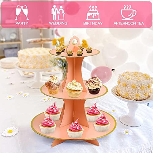 3-Tier Round Cupcake Stand, Cardboard Cupcake Tower, Dessert Cup Cake Stand Tower for Birthday Wedding Party, alternate view