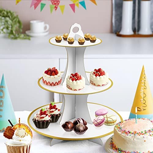 3-Tier Round Cupcake Stand, Cardboard Cupcake Tower, Dessert Cup Cake Stand Tower for Birthday Wedding Party, alternate view