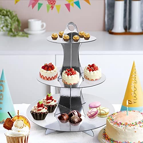 3-Tier Round Cupcake Stand, Cardboard Cupcake Tower, Dessert Cup Cake Stand Tower for Birthday Wedding Party, alternate view