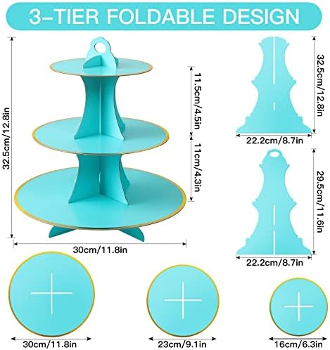 3-Tier Round Cupcake Stand, Cardboard Cupcake Tower, Dessert Cup Cake Stand Tower for Birthday Wedding Party, alternate view