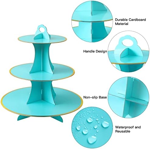 3-Tier Round Cupcake Stand, Cardboard Cupcake Tower, Dessert Cup Cake Stand Tower for Birthday Wedding Party, alternate view